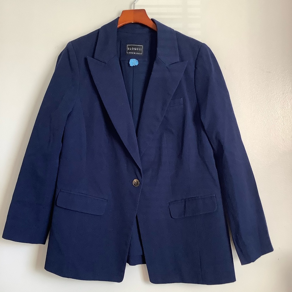 Eloquii Premiere Blue One Button Career Blazer Jacket Size 14 - Picture 7 of 15